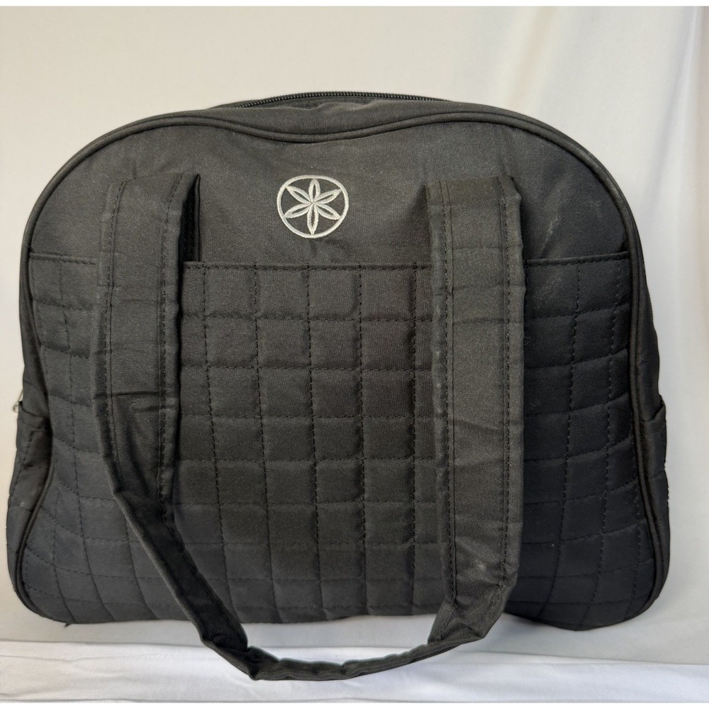 Gaiam Yoga Gym Bag Black Quilted With Water Bottle Pocket & Mat Holder 15x12x7in